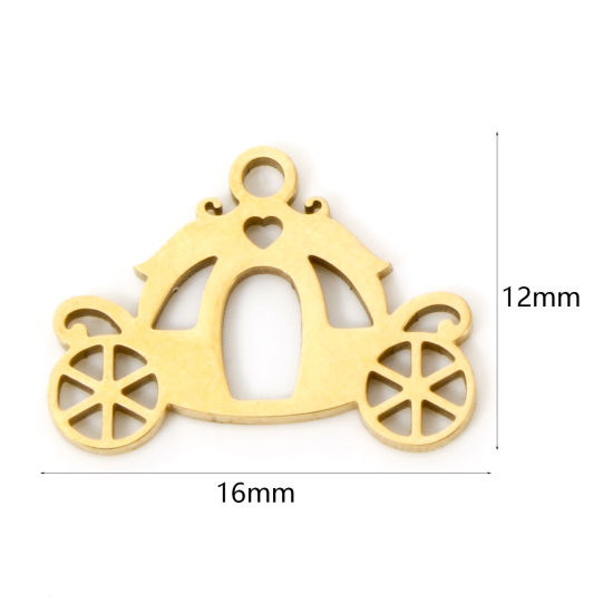 Изображение 3 PCs Vacuum Plating 304 Stainless Steel Charms 18K Gold Plated Pumpkin Carriage Hollow 16mm x 12mm