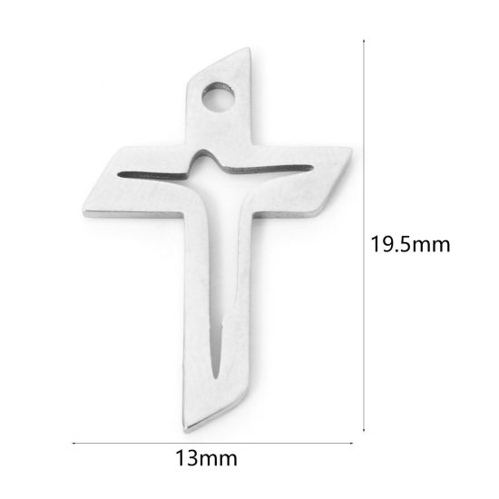 Picture of 3 PCs 304 Stainless Steel Religious Charms Silver Tone Cross Hollow 19.5mm x 13mm