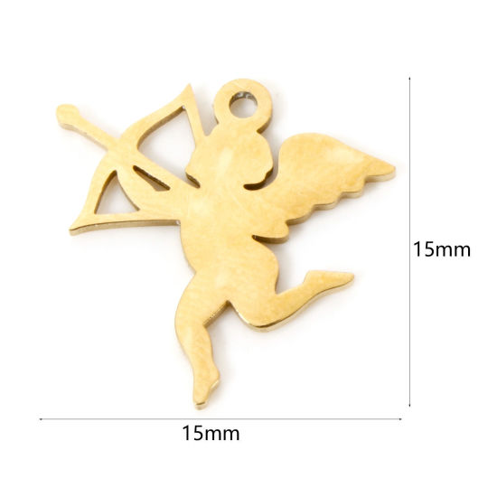 Picture of 3 PCs Vacuum Plating 304 Stainless Steel Religious Charms 18K Gold Plated Angel Hollow 15mm x 15mm