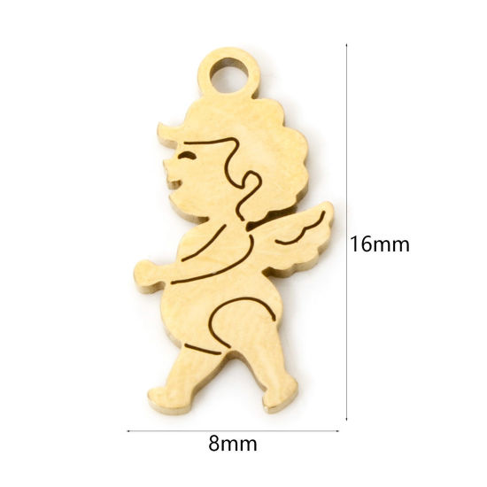 Picture of 3 PCs Vacuum Plating 304 Stainless Steel Religious Charms 18K Gold Plated Angel Hollow 16mm x 8mm