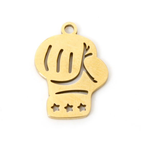 Picture of 3 PCs Vacuum Plating 304 Stainless Steel Charms 18K Gold Plated Christmas Gloves Hollow 17mm x 12mm