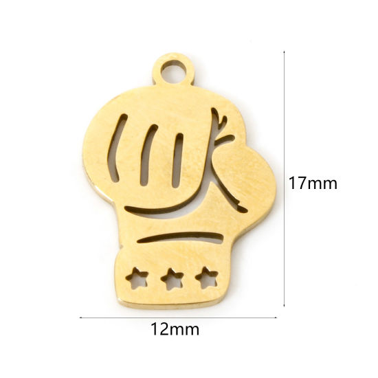 Picture of 3 PCs Vacuum Plating 304 Stainless Steel Charms 18K Gold Plated Christmas Gloves Hollow 17mm x 12mm