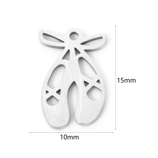 Picture of 3 PCs 304 Stainless Steel Charms Silver Tone Ballet Shoes Hollow 15mm x 10mm