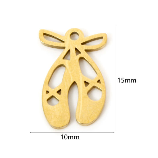 Picture of 3 PCs Vacuum Plating 304 Stainless Steel Charms 18K Gold Plated Ballet Shoes Hollow 15mm x 10mm