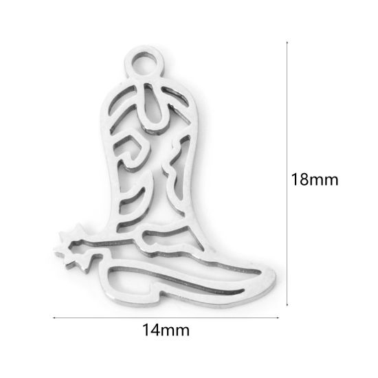 Picture of 3 PCs 304 Stainless Steel West Cowboy Charms Silver Tone Boots Hollow 18mm x 14mm