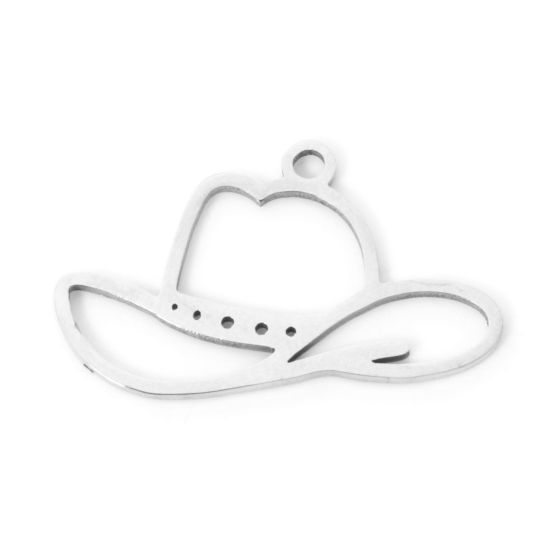 Picture of 3 PCs 304 Stainless Steel West Cowboy Charms Silver Tone Bullfighter Hat Hollow 22mm x 13mm