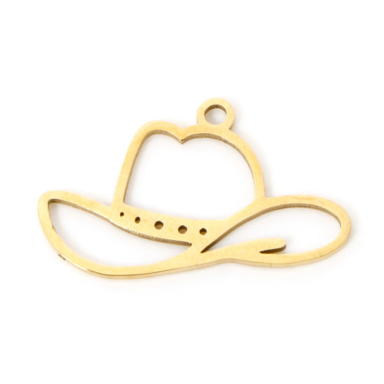 Image de 3 PCs Vacuum Plating 304 Stainless Steel West Cowboy Charms 18K Gold Plated Bullfighter Hat Hollow 22mm x 13mm