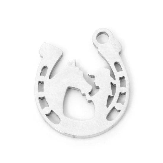 Image de 3 PCs 304 Stainless Steel West Cowboy Charms Silver Tone Luck Horseshoe Hollow 14mm x 11.5mm