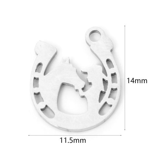 Picture of 3 PCs 304 Stainless Steel West Cowboy Charms Silver Tone Luck Horseshoe Hollow 14mm x 11.5mm