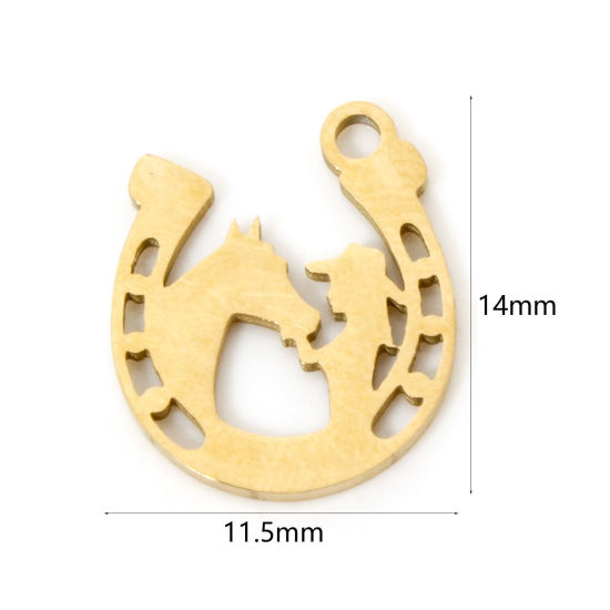 Image de 3 PCs Vacuum Plating 304 Stainless Steel West Cowboy Charms 18K Gold Plated Luck Horseshoe Hollow 14mm x 11.5mm