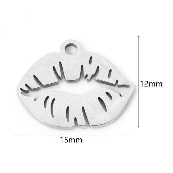 Picture of 3 PCs 304 Stainless Steel Charms Silver Tone Lip Hollow 15mm x 12mm