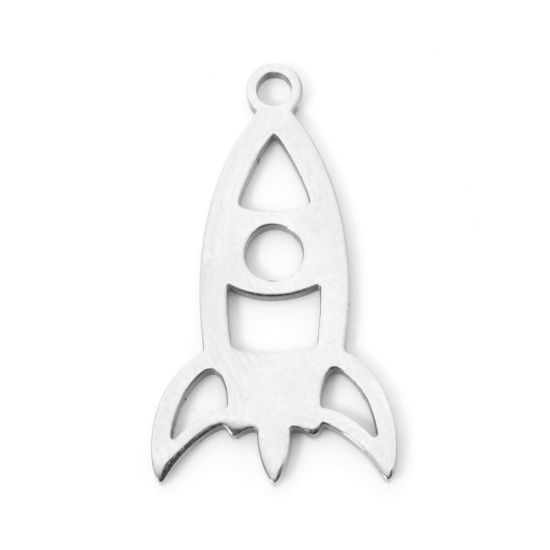 Picture of 3 PCs 304 Stainless Steel Galaxy Charms Silver Tone Rocket Hollow 20mm x 11mm