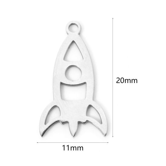 Picture of 3 PCs 304 Stainless Steel Galaxy Charms Silver Tone Rocket Hollow 20mm x 11mm