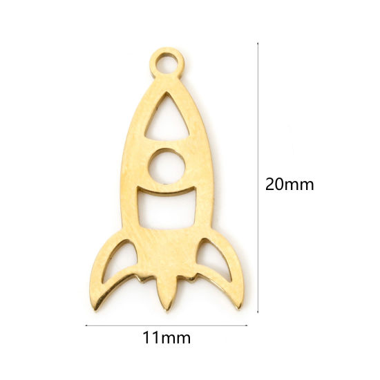 Picture of 3 PCs Vacuum Plating 304 Stainless Steel Galaxy Charms 18K Gold Plated Rocket Hollow 20mm x 11mm