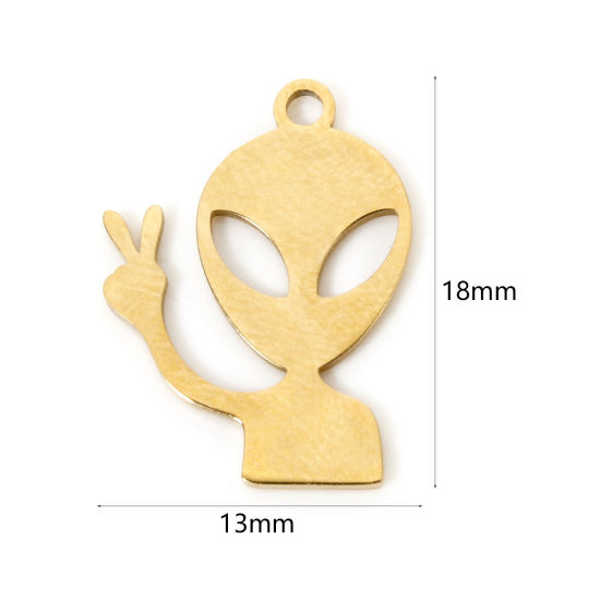 Picture of 3 PCs Vacuum Plating 304 Stainless Steel Galaxy Charms 18K Gold Plated Alien Hollow 18mm x 13mm