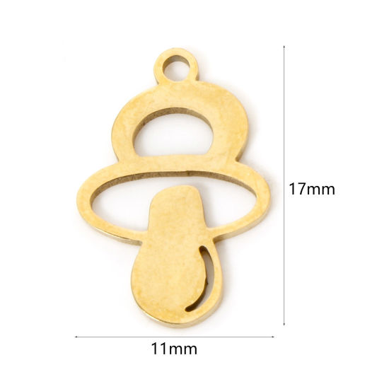 Изображение 3 PCs Vacuum Plating 304 Stainless Steel Charms 18K Gold Plated Pacifier Hollow 17mm x 11mm