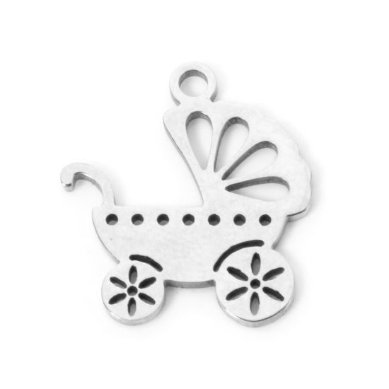 Изображение 3 PCs 304 Stainless Steel Charms Silver Tone Baby Carriage Hollow 15mm x 14mm