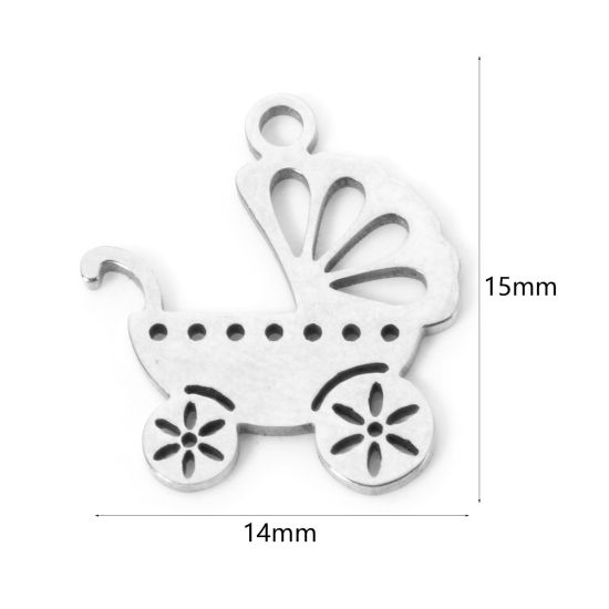 Изображение 3 PCs 304 Stainless Steel Charms Silver Tone Baby Carriage Hollow 15mm x 14mm