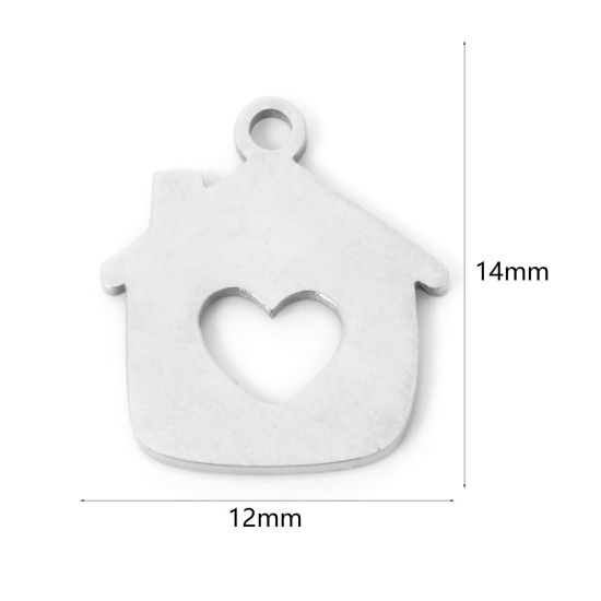 Изображение 3 PCs 304 Stainless Steel Charms Silver Tone House Hollow 14mm x 12mm