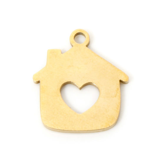 Изображение 3 PCs Vacuum Plating 304 Stainless Steel Charms 18K Gold Plated House Hollow 14mm x 12mm