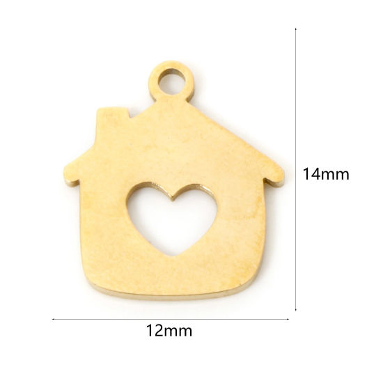 Изображение 3 PCs Vacuum Plating 304 Stainless Steel Charms 18K Gold Plated House Hollow 14mm x 12mm