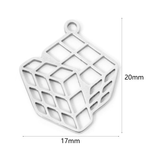 Изображение 3 PCs 304 Stainless Steel Charms Silver Tone Rubik's Cube/ Magic Cube Hollow 20mm x 17mm