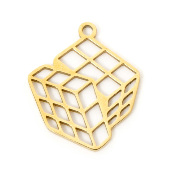 Изображение 3 PCs Vacuum Plating 304 Stainless Steel Charms 18K Gold Plated Rubik's Cube/ Magic Cube Hollow 20mm x 17mm