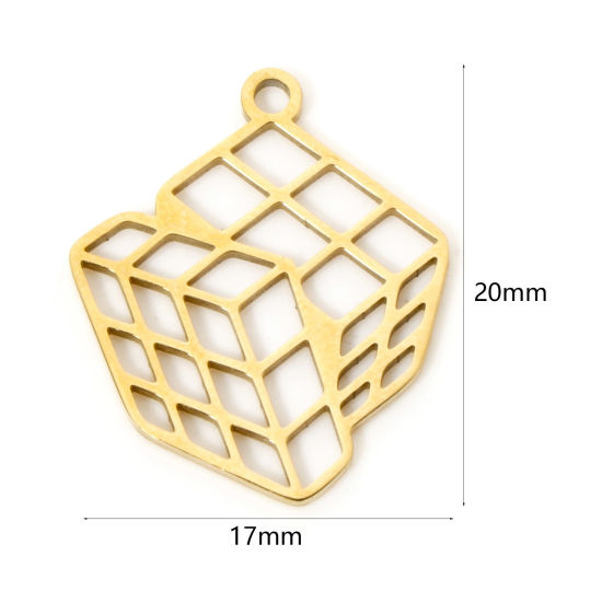 Изображение 3 PCs Vacuum Plating 304 Stainless Steel Charms 18K Gold Plated Rubik's Cube/ Magic Cube Hollow 20mm x 17mm