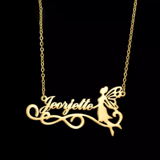 Image de 1 Piece 304 Stainless Steel Customized Name Necklace Personalized Letter Charm Pendant Fairy Gold Plated 45cm(17.7") long