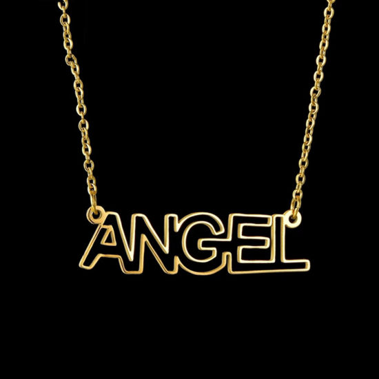 Image de 1 Piece 304 Stainless Steel Customized Name Necklace Personalized Letter Charm Pendant Gold Plated 45cm(17.7") long