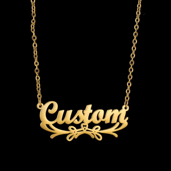 Image de 1 Piece 304 Stainless Steel Customized Name Necklace Personalized Letter Charm Pendant Flower Vine Gold Plated 45cm(17.7") long