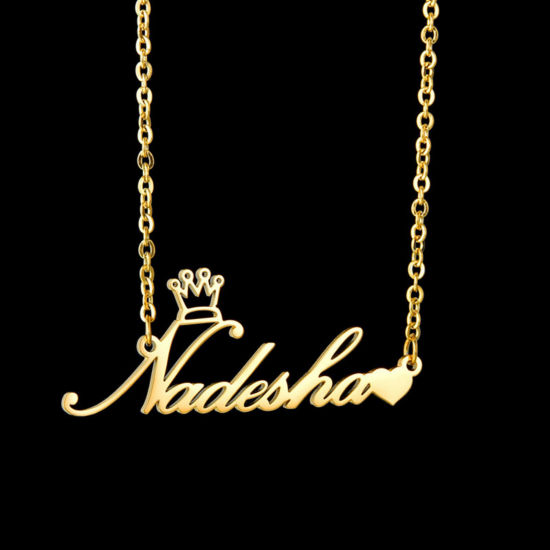 Image de 1 Piece 304 Stainless Steel Customized Name Necklace Personalized Letter Charm Pendant Crown Gold Plated 45cm(17.7") long