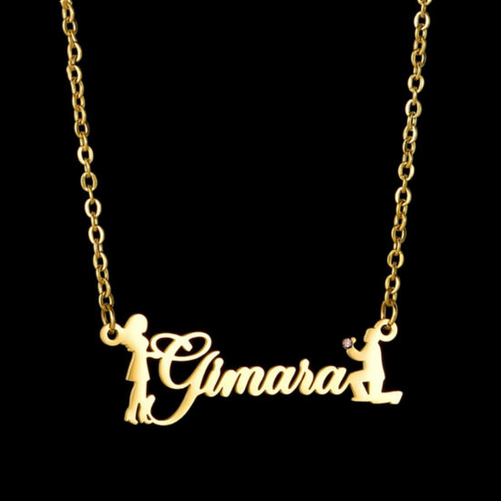 Image de 1 Piece 304 Stainless Steel Customized Name Necklace Personalized Letter Charm Pendant Gold Plated 45cm(17.7") long