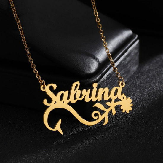 Image de 1 Piece 304 Stainless Steel Customized Name Necklace Personalized Letter Charm Pendant Flower Vine Gold Plated 45cm(17.7") long