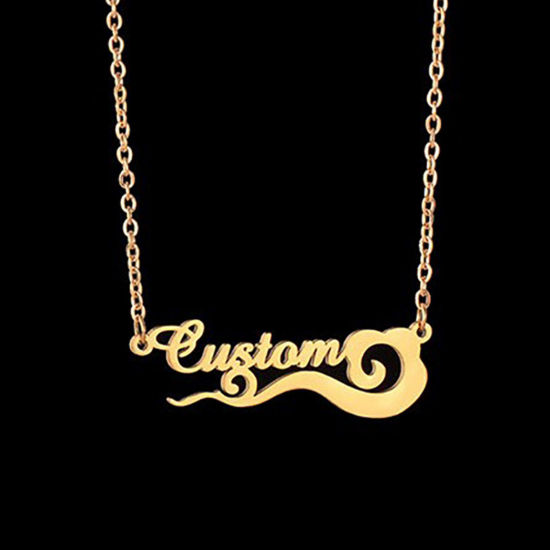 Image de 1 Piece 304 Stainless Steel Customized Name Necklace Personalized Letter Charm Pendant Flower Vine Gold Plated 45cm(17.7") long