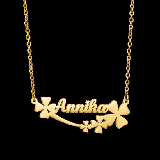 Image de 1 Piece 304 Stainless Steel Customized Name Necklace Personalized Letter Charm Pendant Flower Vine Gold Plated 45cm(17.7") long