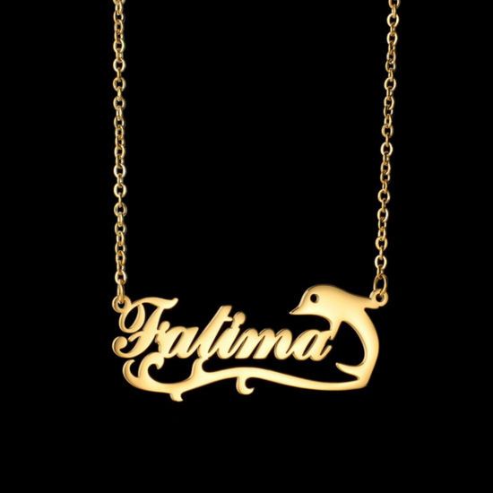 Image de 1 Piece 304 Stainless Steel Customized Name Necklace Personalized Letter Charm Pendant Dolphin Gold Plated 45cm(17.7") long