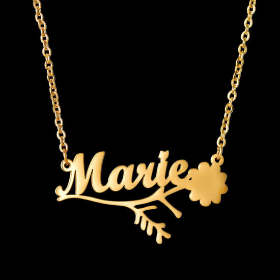 Image de 1 Piece 304 Stainless Steel Customized Name Necklace Personalized Letter Charm Pendant Flower Vine Gold Plated 45cm(17.7") long