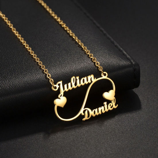 Image de 1 Piece 304 Stainless Steel Customized Name Necklace Personalized Letter Charm Pendant Flower Vine Gold Plated 45cm(17.7") long