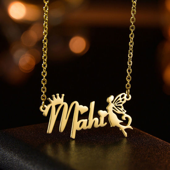 Image de 1 Piece 304 Stainless Steel Customized Name Necklace Personalized Letter Charm Pendant Fairy Gold Plated 45cm(17.7") long