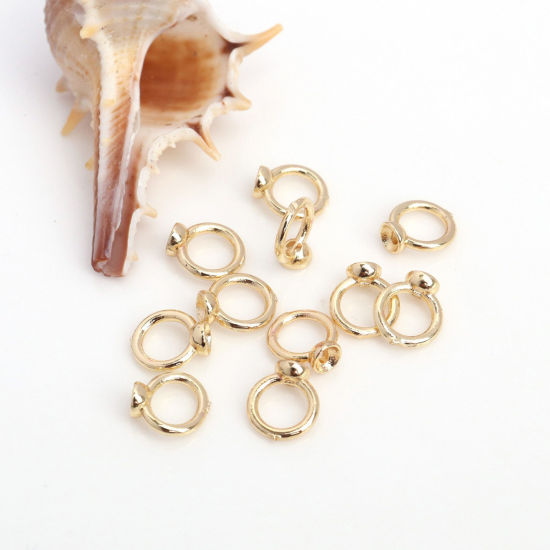 Picture of 10 PCs Eco-friendly Brass Bead Tip With Hole Connector Rings Caps End Caps For Necklace Bracelet Jewelry Making Pearl Bracelet Necklace Accessory Round 14K Gold Plated 7.2mm