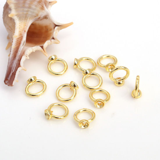 Picture of 10 PCs Eco-friendly Brass Bead Tip With Hole Connector Rings Caps End Caps For Necklace Bracelet Jewelry Making Pearl Bracelet Necklace Accessory Round 18K Gold Plated 7.2mm