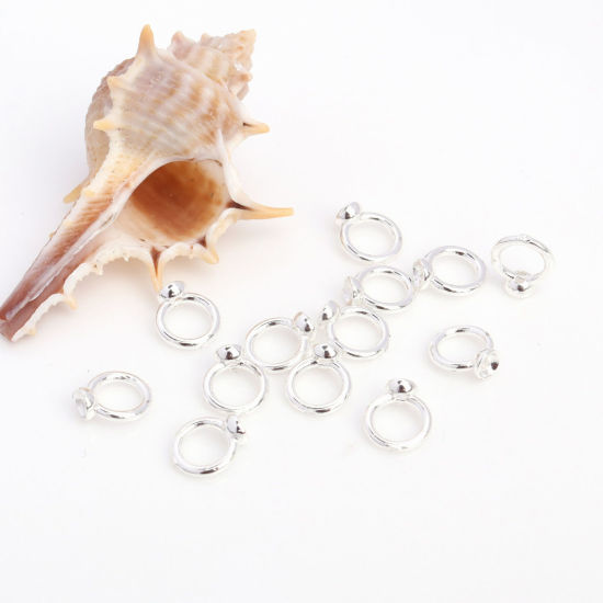 Picture of 10 PCs Eco-friendly Brass Bead Tip With Hole Connector Rings Caps End Caps For Necklace Bracelet Jewelry Making Pearl Bracelet Necklace Accessory Round Silver Plated 7.2mm