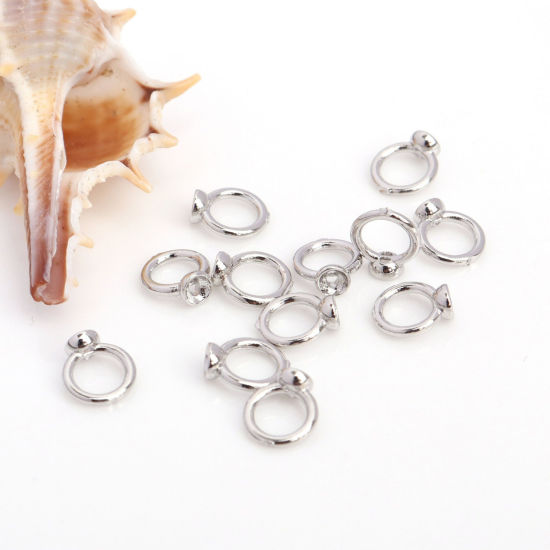 Picture of 10 PCs Eco-friendly Brass Bead Tip With Hole Connector Rings Caps End Caps For Necklace Bracelet Jewelry Making Pearl Bracelet Necklace Accessory Round Platinum Plated 7.2mm