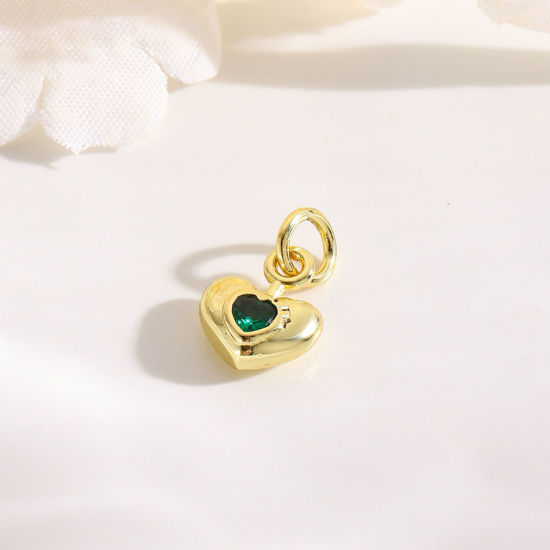 Image de 2 PCs Brass Valentine's Day 18K Gold Plated Heart Green Cubic Zirconia 13mm x 8mm