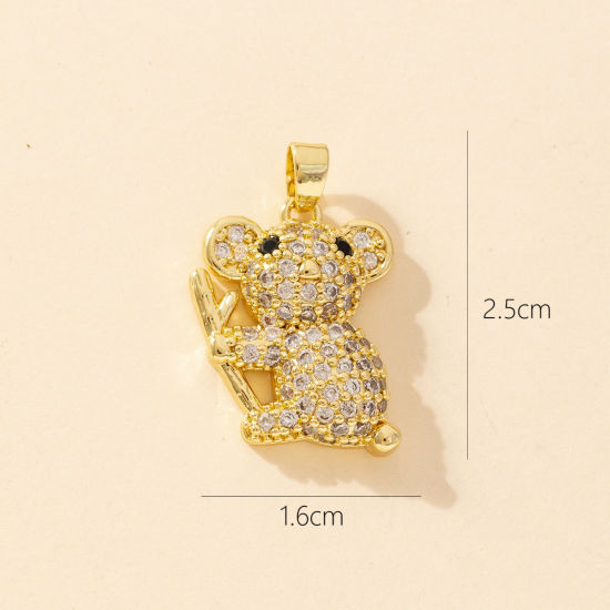 Bild von 1 Stück Messing Charm-Anhänger 18K Vergoldet Bär Micro Pave Klar Zirkonia 25mm x 16mm