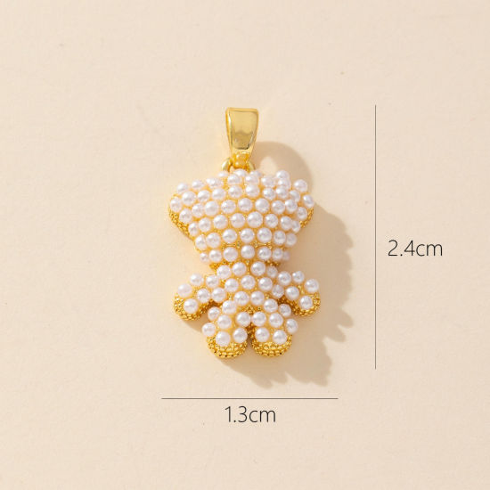 Bild von 1 Stück Messing Charm-Anhänger 18K Vergoldet Bär Micro Pave Klar Zirkonia 24mm x 13mm