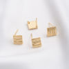 Picture of 1 Pair Brass Ear Post Stud Earring With Loop Connector Accessories 14K Real Gold Plated Rhombus Texture With Loop 8mm x 8mm