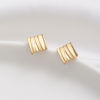 Picture of 1 Pair Brass Ear Post Stud Earring With Loop Connector Accessories 14K Real Gold Plated Rhombus Texture With Loop 8mm x 8mm