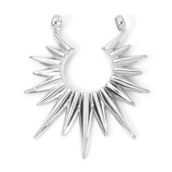 Image de 2 Pcs Pendentifs en 304 Acier Inoxydable Respectueux de la Nature Galaxie Argent Mat Soleil 3.3cm x 2.7cm